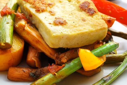 Tofu Steak with Stir Fried Summer Vegetables