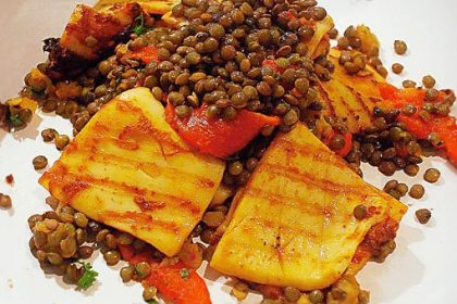 Squid with Lentils and Preserved Lemon