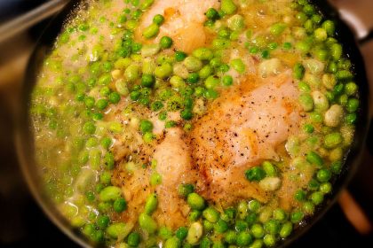 Cod with Mixed Peas in Cider