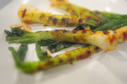 Griddled Spring Onions with Harissa