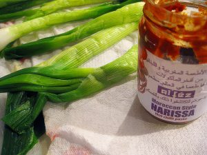 Griddled Spring Onions with Harissa