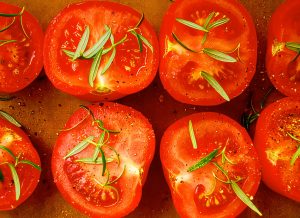 Roasted Tomato and Gorgonzola Tarts with Balsamic Vinegar Caramel