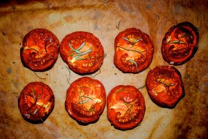 Roasted Tomato and Gorgonzola Tarts with Balsamic Vinegar Caramel