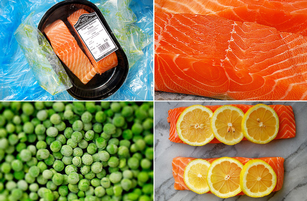 Lemon salmon with minted crushed peas