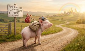 A piglet sets off to Parma is search of fame and fortune