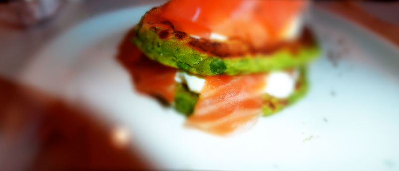 Minty Pea Fritters with Smoked Salmon