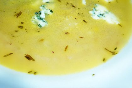 Creamed onion and cider soup with Stilton