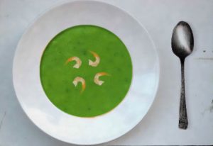 Chilled summer salad soup with prawns