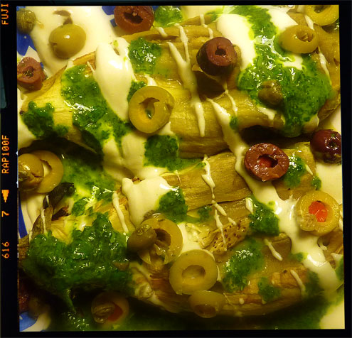 Baked aubergine with tahini yoghurt and corriander dressing