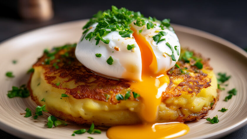 Bubble & Squeak Cakes with Poached Eggs