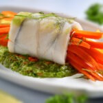 Plaice wrapped vegetables with Salsa Verde